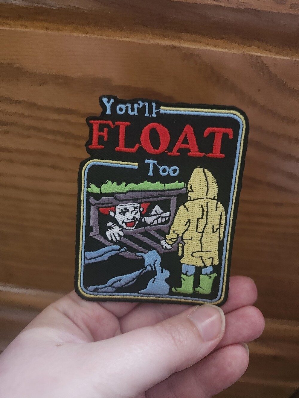It Scary Movie Patch - Yellow Raincoat 'You'll Float Too' Design